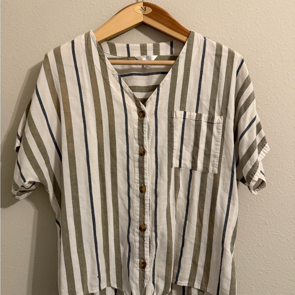 Time and Tru Olive and Navy Striped Shirt Large size for women